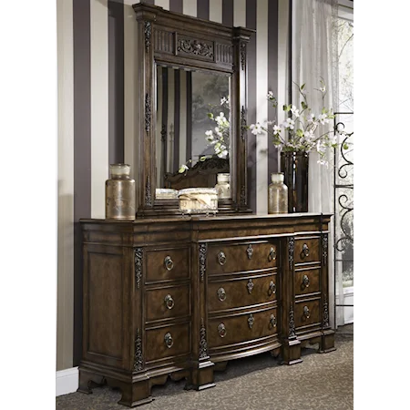 Traditional  Antique Dresser & Mirror Combo with Hidden Drawer